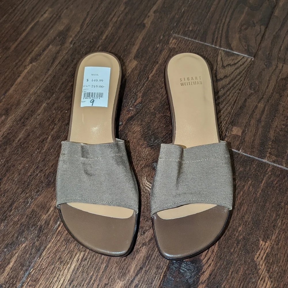 NWT Stuart Weitzman Brown and Tan Slide Sandalss - Picture 5 of 8